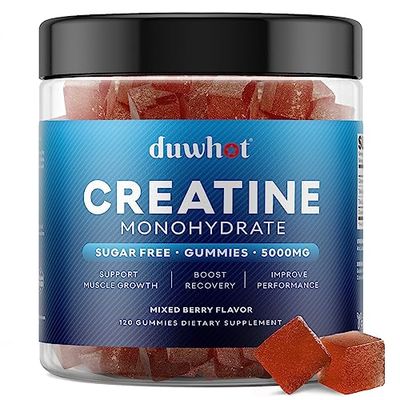 duwhot Creatine Monohydrate Gummies for Men, Creatine Monohydrate 5g Chewables for Muscle Growth Recovery, Vegan, Sugar Free, Mixberry Flavor, 120 Count