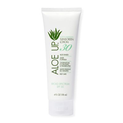 Aloe Up White Collection Sunscreen Lotion SPF 30 - Broad Spectrum UVAUVB Sunblock for Face and Body - With Aloe Vera Gel - Alcohol-Free - Reef-Friendly - Coco-Mango Fragrance - 4 Oz
