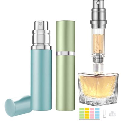TOPTHY 2Pcs Mini Perfume Atomizer Refillable, 5ML Travel Cologne Spray Bottle, Portable Fragrances Scent Dispenser for Women Men Travel (Light Bule Light Green)