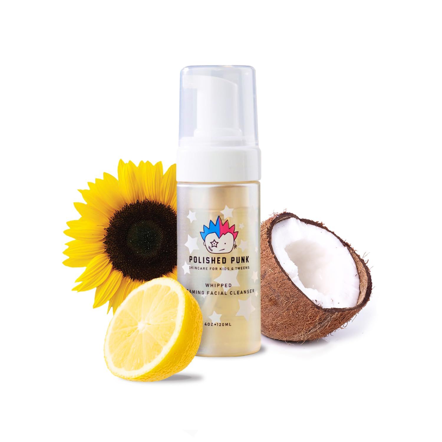 Polished Punk Natural Foaming Face Wash for Kids Tweens - Organic, Fragrance-Free, Tear-Free Cleanser for Sensitive Skin - 4 oz