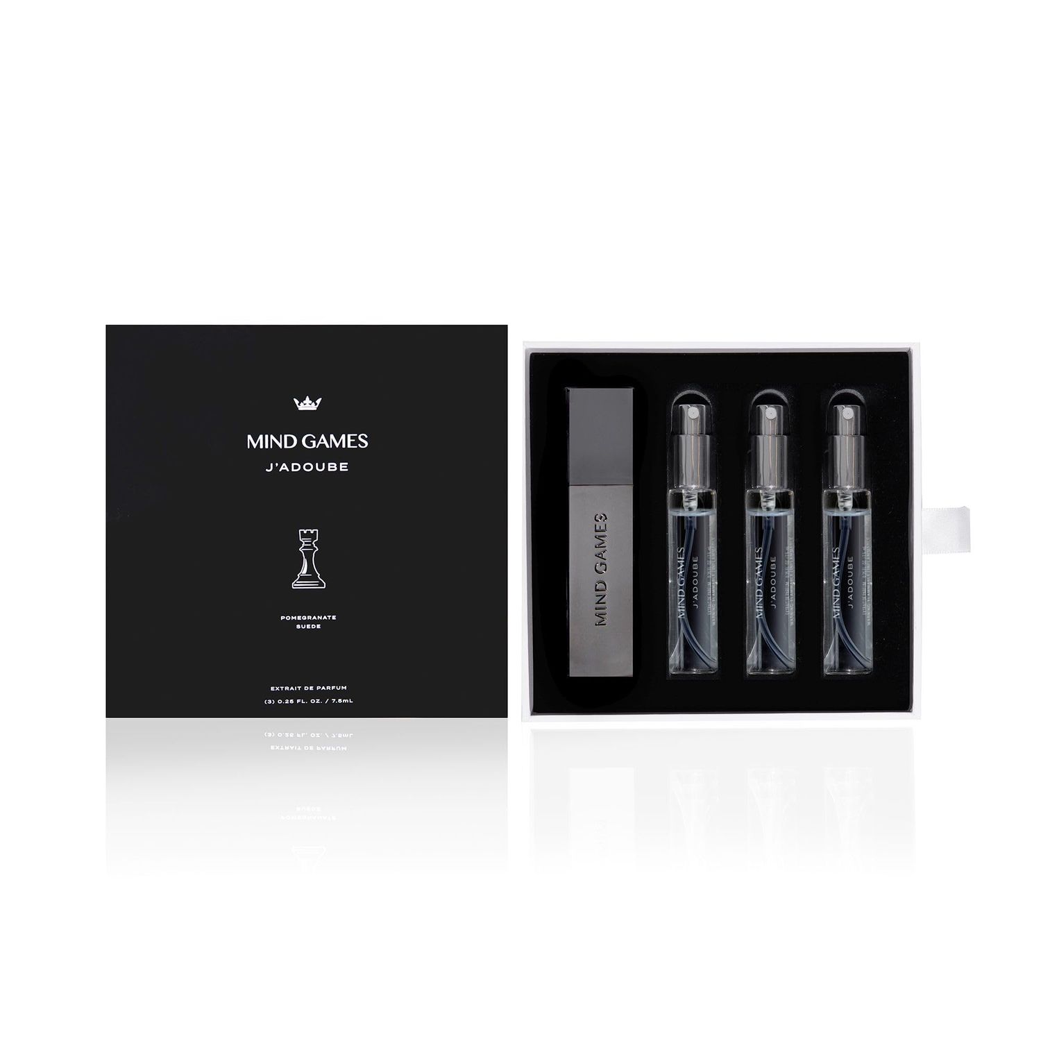 MIND GAMES J&#39;adoube Travel Trio - Luxury Fragrance for Women Men - Mini Perfume Set for Travel - Designer Fragrance with Notes of Patchouli Ambrostar - Perfume Gift Set - 7.5mL