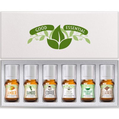 Good Essential Fragrance Oils Set of 6 Scented Oils from Amber Oil, Coffee Oil, Leather Oil, Fresh Cotton Oil, Fresh Cut Grass Oil, Bamboo Oil Aromatherapy, Perfume, Soaps, Candles, Slime, Lotions!