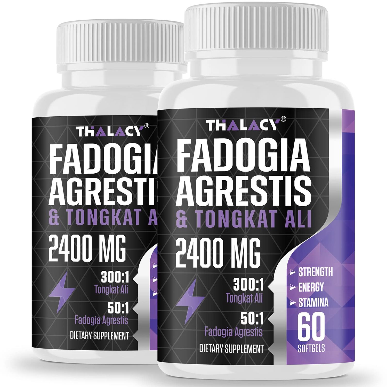 Thalacy 2400mg Fadogia Agrestis Tongkat Ali Supplement - Fadogia Agrestis 1400mg Tongkat Ali 1000mg Ultra Blend, Maximum Strength, Muscle Mass Athletic Performance, 120 Softgels