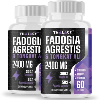 Thalacy 2400mg Fadogia Agrestis Tongkat Ali Supplement - Fadogia Agrestis 1400mg Tongkat Ali 1000mg Ultra Blend, Maximum Strength, Muscle Mass Athletic Performance, 120 Softgels