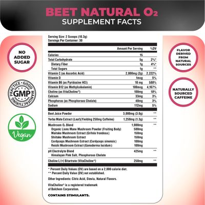 Nutrology Beet Natural O2, Pre Workout Powder, Energy, Endurance Nitric Oxide Booster with Beet Powder, Yerba Mate, Adaptogens Electrolytes, Vegan Pre Workout, Passion Fruit Flavor, 30 Servings