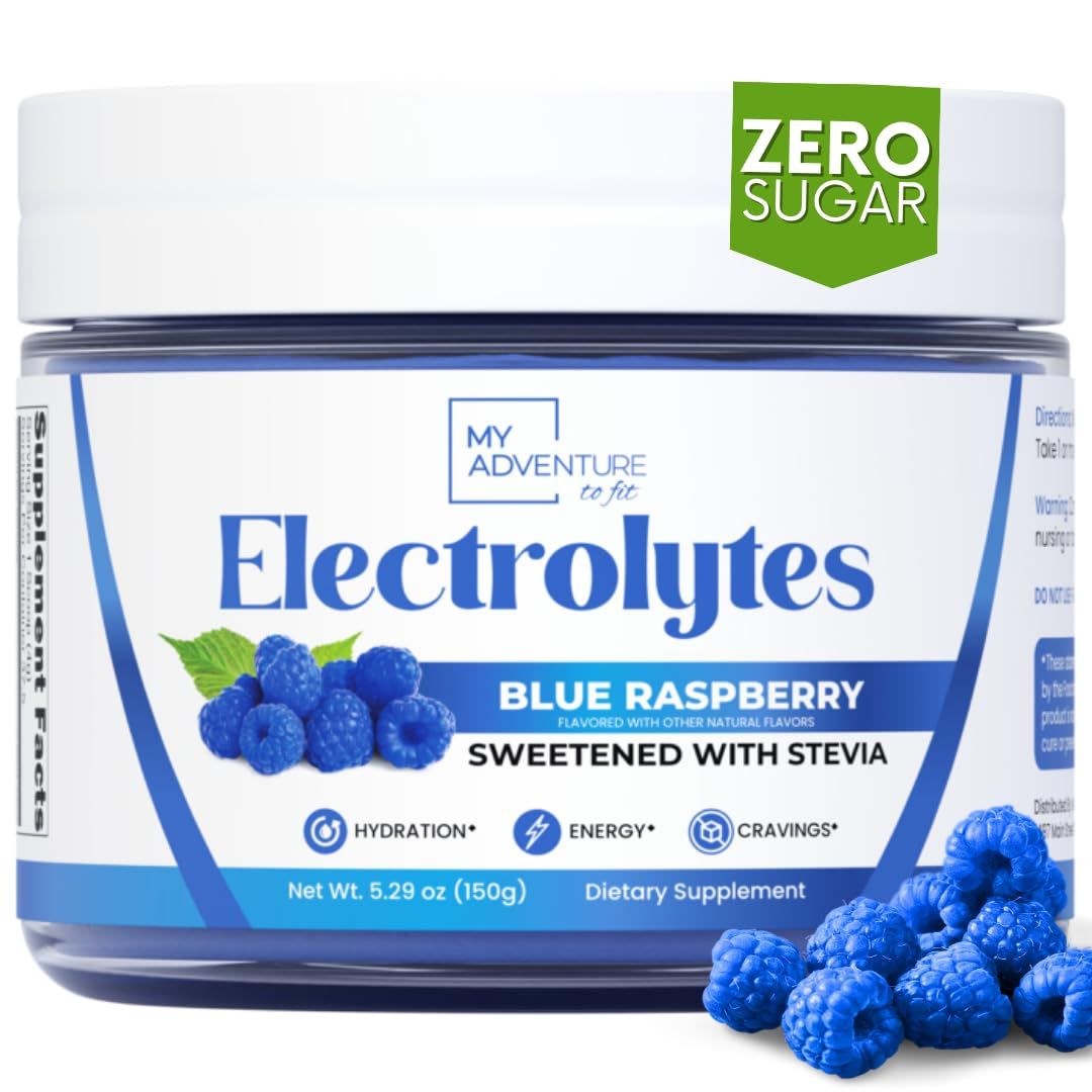 Zero Sugar - Blue Raspberry Electrolytes Powder - Refreshing Hydration - Caffeine Free Energy - All Natural Ingredients - Vegan, Keto and Paleo - Sugar Free Electrolyte Powder Drink Mix - 37 Servings