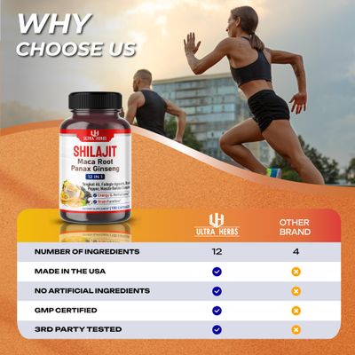 Shilajit Pure Himalayan - Energy Booster 85 Fulvic Acid, Maca Root, Panax Ginseng, Tongkat Ali, Fadogia Agrestis - Metabolism Immunity Support - 150 Capsules
