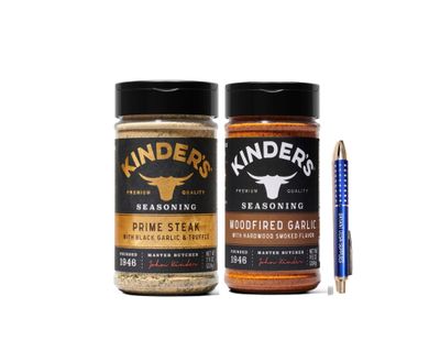 Prime Steak with Black Garlic and Truffle Rub (7.9oz), kinders and Woodfired Garlic Rub with Smoked Flavor 9.5 oz, Kinders, Packaged with BRYANT DESAI SUPPLIES PEN
