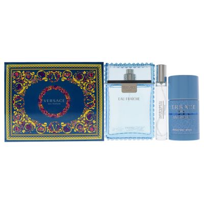 Versace Versace Eau Fraiche Men 3 Pc Gift Set 3.4oz EDT Spray, 2.5oz Deodorant Stick, 0.33 EDT Spray
