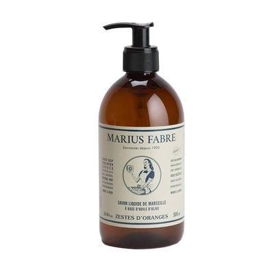 Marius Fabre Marseille Liquid Soap with Orange Zest Fragrance, Ideal for Hand, Face, Body, 2.8 x 2.8 x 7.2 inch Pump Dispenser - 500ml