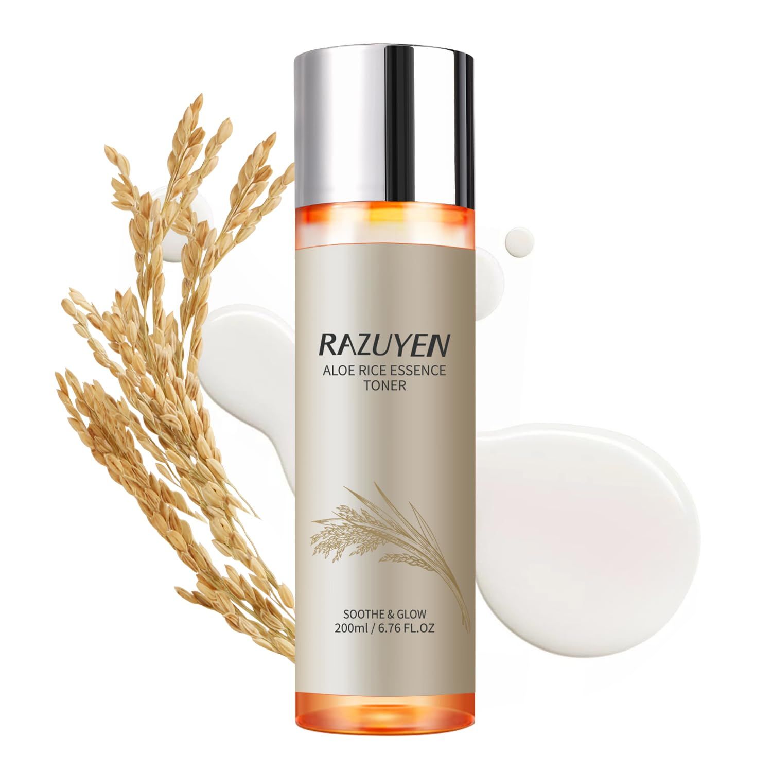 RAZUYEN 200ml 6.76Fl Oz Rice Toner with Aloe Leaf Water, Niacinamide and Centella Asiatica, Milky Toner for Soothing and Glowing Skin, Vegan Face Toner, Alcohol and Fragrance Free