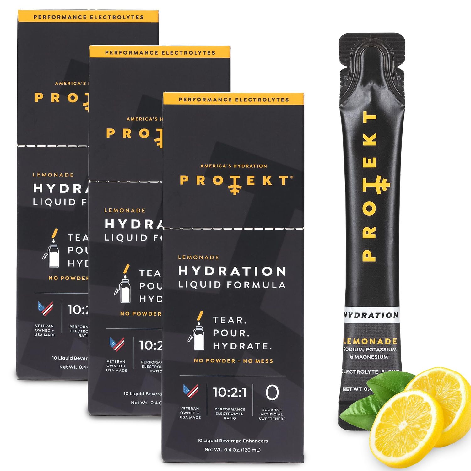PROTEKT Liquid Electrolyte Packets Lemonade 30 Pack Sugar-Free Electrolytes Drinks Works Faster Than Powder On-The-Go Liquid Hydration Drink