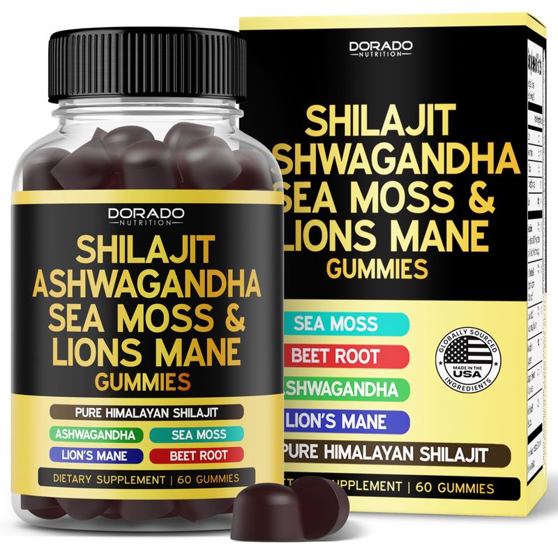 Shilajit Gummies with Sea Moss, Ashwagandha Lions Mane - (Pure Himalayan Shilajit Supplement for Men Women, Energy Immunity Support) - Third Party Tested Vegan Safe - (60 Gummies)