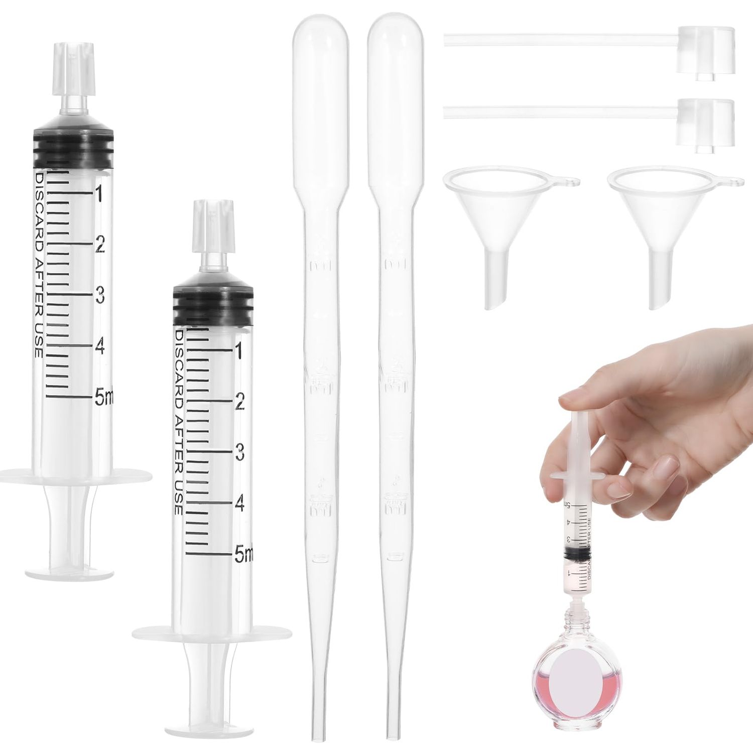8 Pcs Perfume Refill Tools Clear Syringe Perfume Transfer Set, Perfume Funnel Syringe Extractor Dispenser Tool for Liquid Fragrance Sample Essential Oils, Travel Use or Watering Feeding