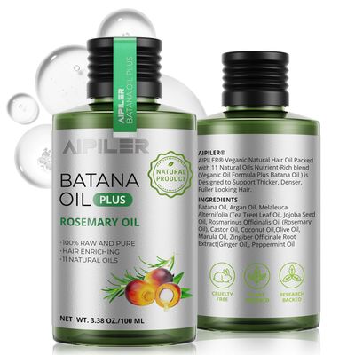 Batana Oil with Rosemary for Hair Growth Vegan Natural Hair Oils - Nourish Hair Eyelashes Eyebrows Beard and Mustache - 100 Raw Castor Coconut Tea Tree Peppermint Ginger Jojoba and Argan Oils 3.38oz