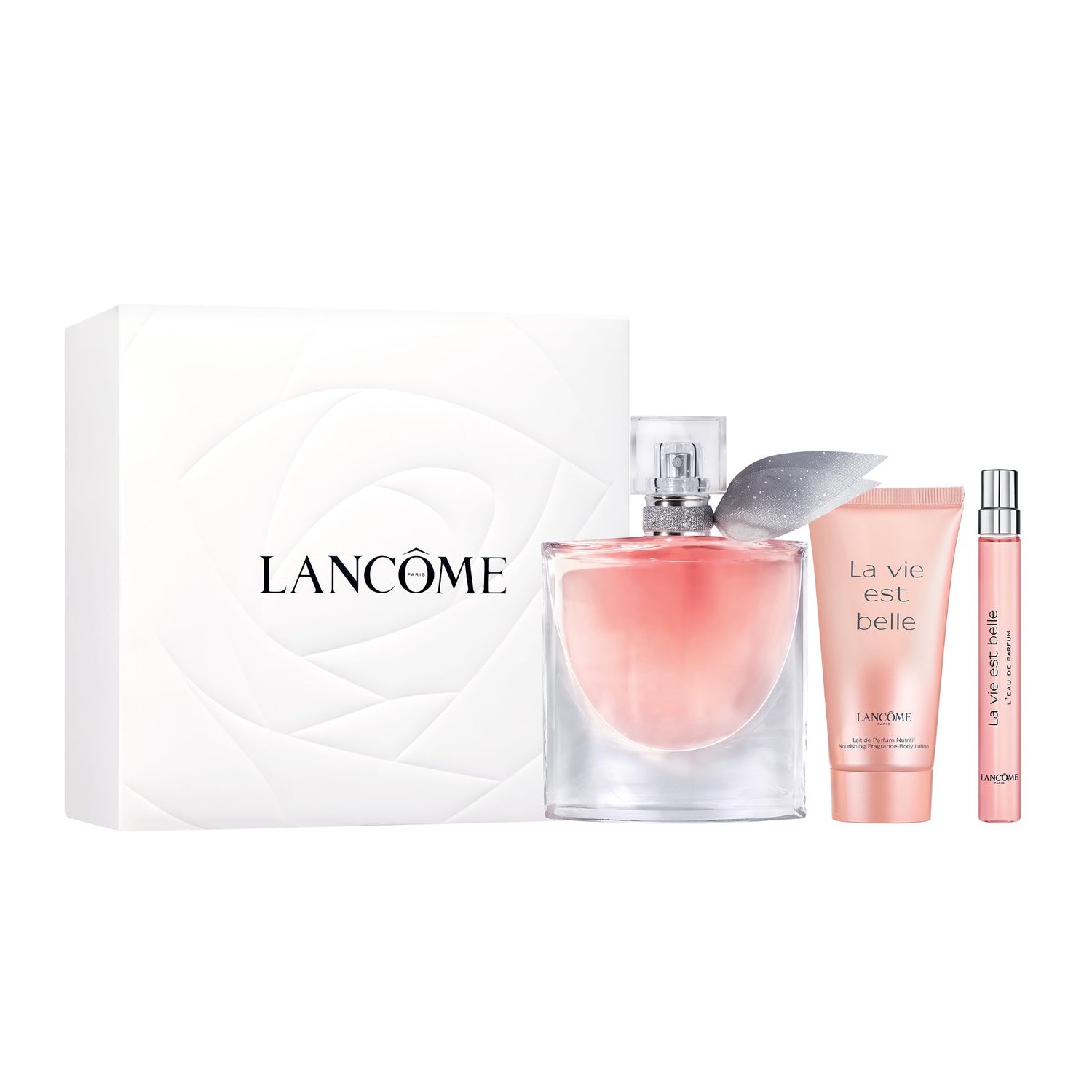 Lancme La Vie Est Belle Valentines Day Set - With Full-Size Refillable La Vie Est Belle Eau De Parfum Spray 3.4 Fl. O, Full-Size Refillable Purse Spray 0.34 Fl. Oz, and Body Lotion 1.7 Fl. Oz