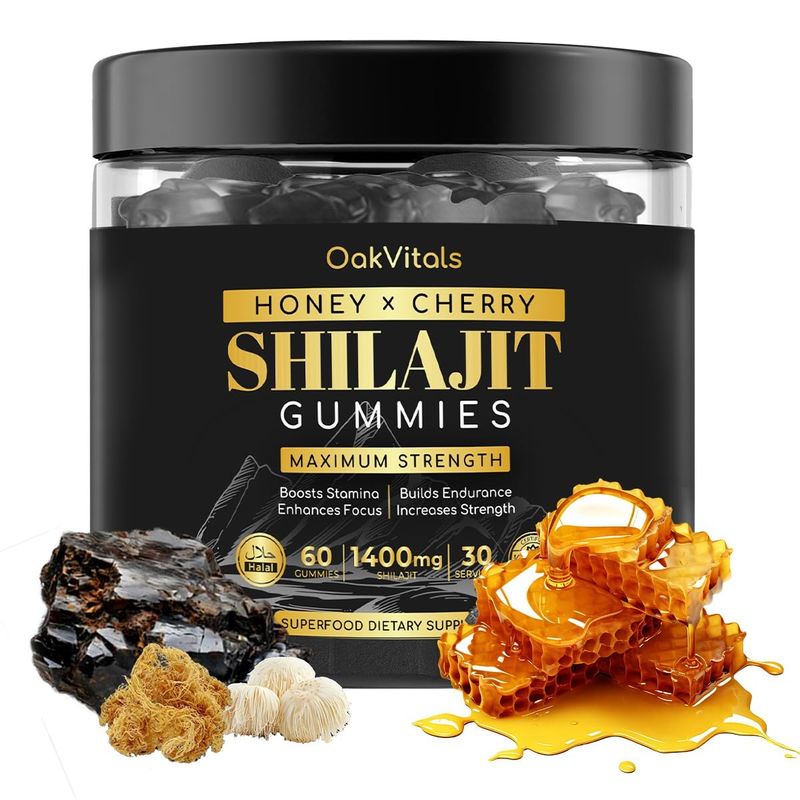 Pure Organic Shilajit Gummies for Men Women Ashwagandha, Sea Moss, Lions Mane More 60 Count 1400mg