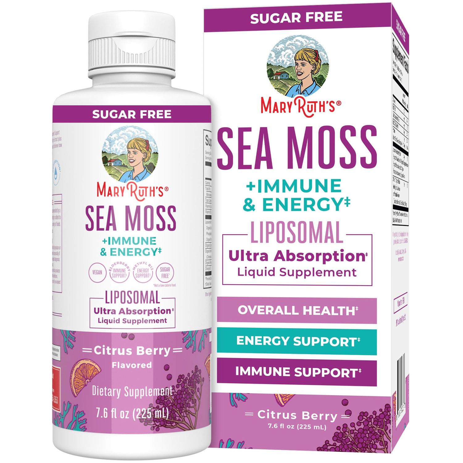 MaryRuth Organics Sea Moss Immune Energy Liposomal Irish Sea Moss Vitamin B12 Vitamin E Elderberry Rose Hip Oil Orange Oil Immune Support Supplement Vegan Sugar Free 7.6 oz