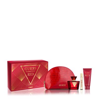 Guess Guess Seductive Red 2.5oz EDT Spray, 3.4oz Body Lotion, 0.5oz Travel EDT Spray, Pouch Women 4 Pc Gift Set