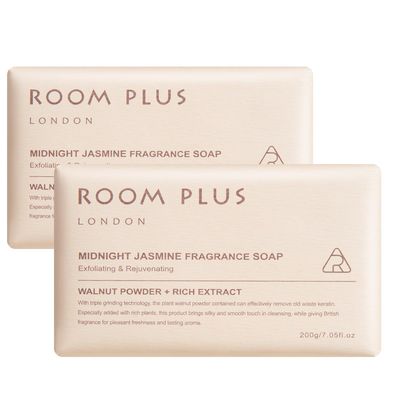 Fragrance Bar Soap,Jasmine-Walnut powder exfoliates ,Big Brick of Bath Soap(pack of 2,14ounce)ROOMPLUS-PLANT SOAP, Moisturizing ,Gentle cleaning body wash soap,Triple-Milled Solid Soap -Natural Soap