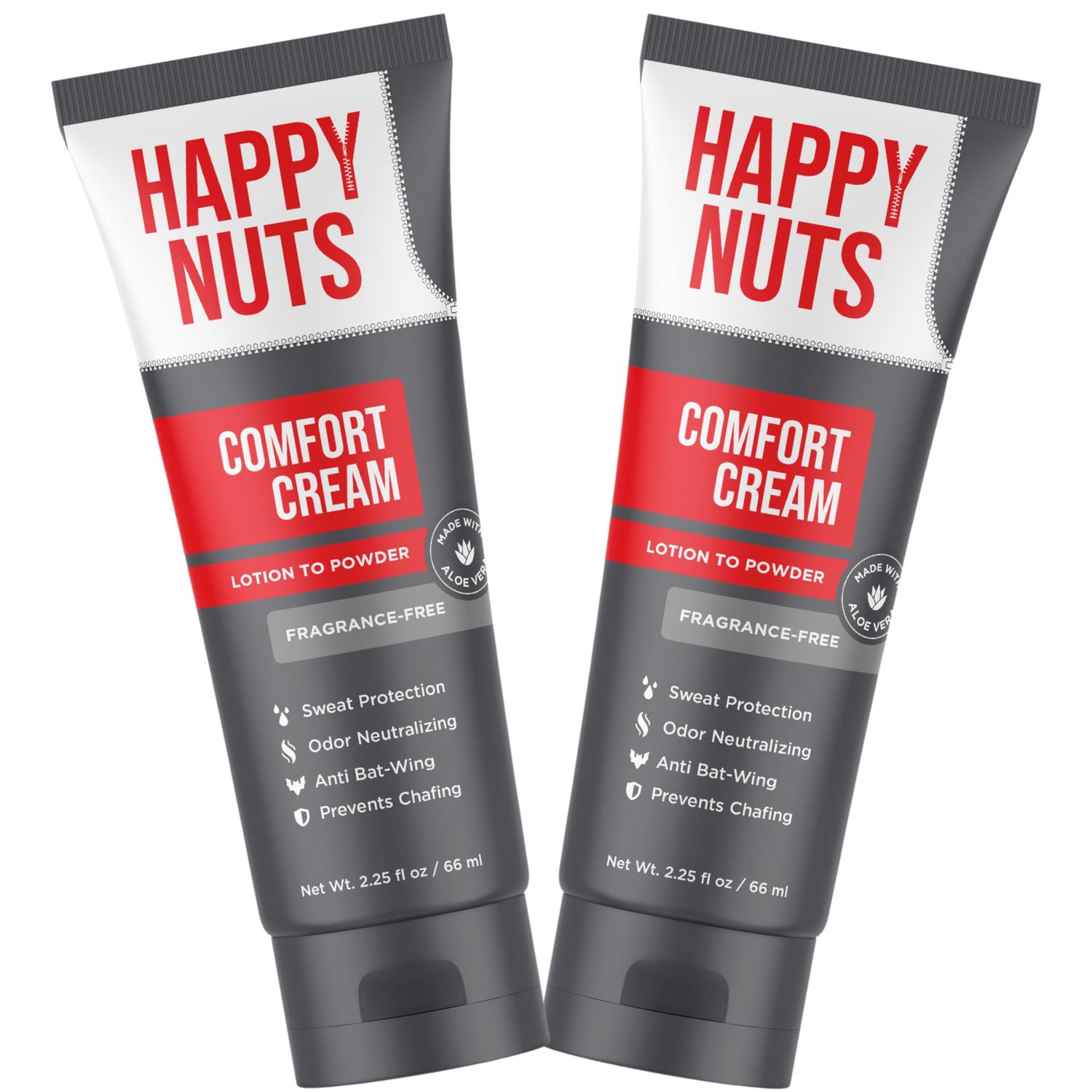 HAPPY NUTS Comfort Cream Deodorant - Anti-Chafing Sweat Defense, Odor Control, Aluminum-Free Mens Deodorant Hygiene Products for Men&#39;s Private Parts 2.25 oz. (2.25 Fl Oz (Pack of 2), Fragrance-Free)