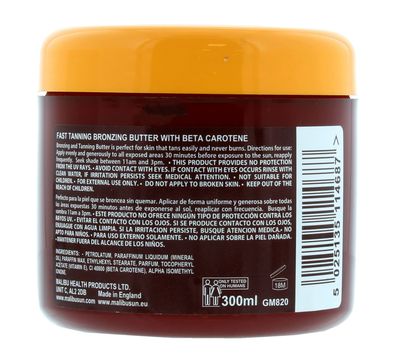 Malibu Sun Bronzing Fast Tanning Body Butter with Beta Carotene, Tropical Coconut Fragrance, 300ml