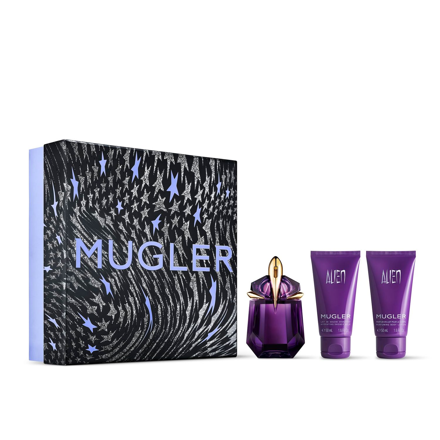 Mugler Alien Eau de Parfum - Women&#39;s Fragrance Set (125 Value) - Floral Woody - With Jasmine, Wood, and Amber - Long Lasting Perfume - Perfume, 1 Fl Oz, 1.6 Fl Oz Body Lotion, 1.6 Fl Oz Shower Gel