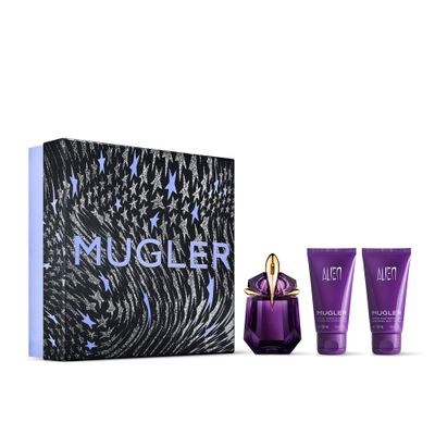 Mugler Alien Eau de Parfum - Women&#39;s Fragrance Set (125 Value) - Floral Woody - With Jasmine, Wood, and Amber - Long Lasting Perfume - Perfume, 1 Fl Oz, 1.6 Fl Oz Body Lotion, 1.6 Fl Oz Shower Gel