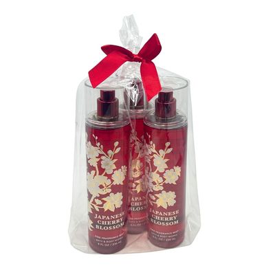 Bath Body Works JAPANESE CHERRY BLOSSOM Fine Fragrance Mist Gift Set with a Red Bow for Holiday Gifts - Pack of 3