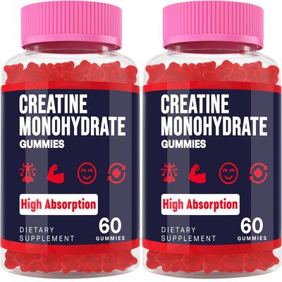 Creatine Monohydrate Gummies for Women Men, Taurine B6, Chewable Creatina Pre Workout Gummies for Max Strength Muscle Growth, Energy, Endurance, Creatine for Men Women - 2 Packs
