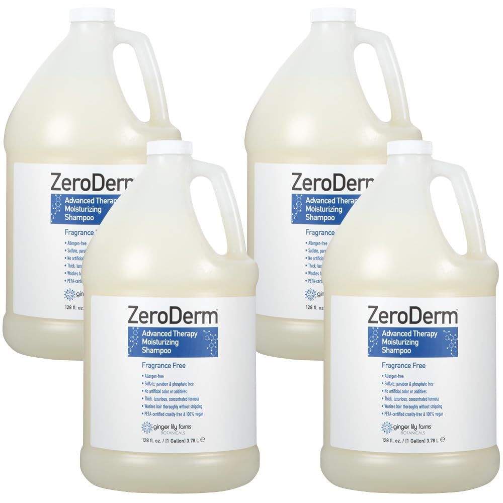 Ginger Lily Farms Botanicals ZeroDerm Advanced Therapy Moisturizing Shampoo for All Hair Types, 100 Vegan Cruelty-Free, Fragrance Free, 1 Gallon Refill (Pack of 4)