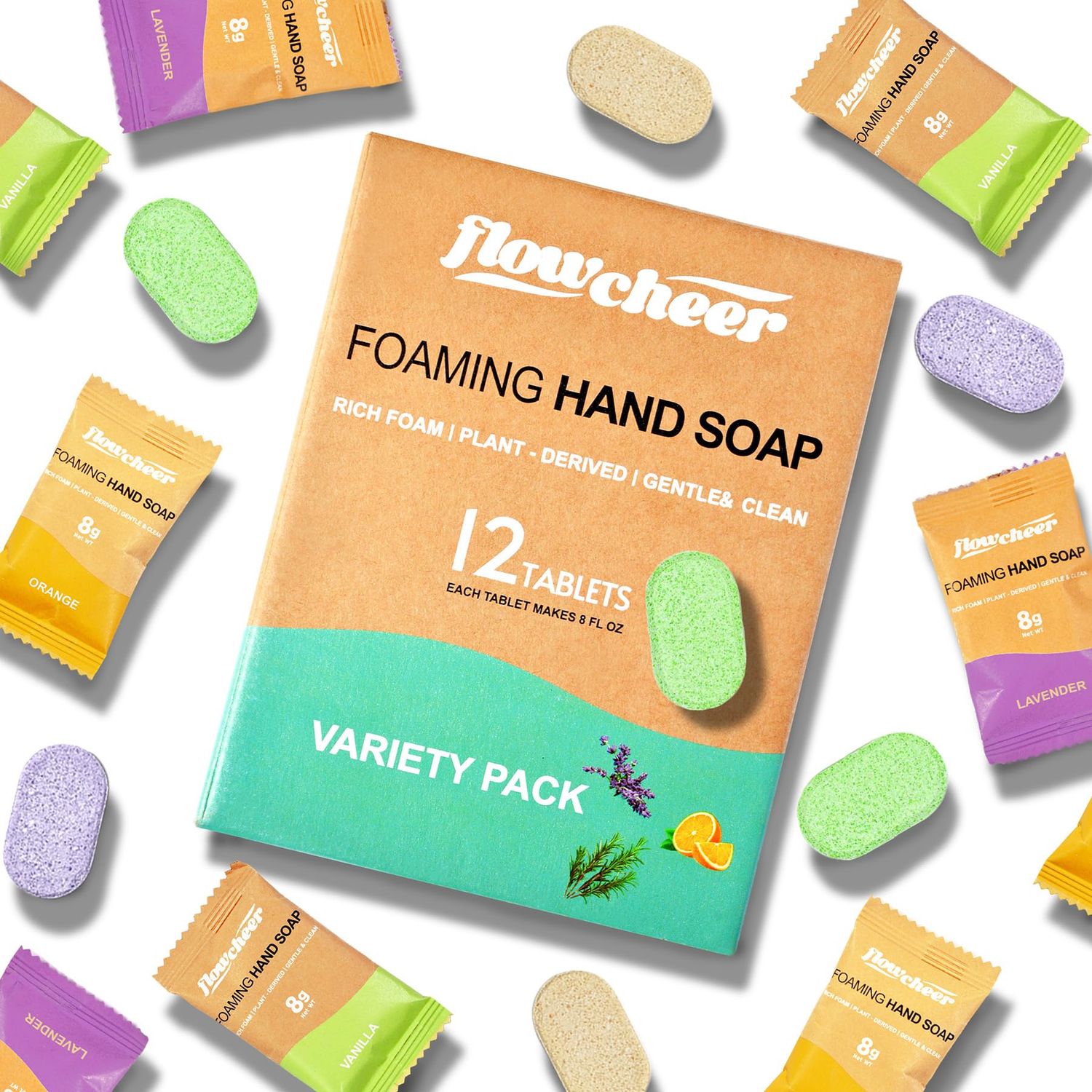 flowcheer Foaming Hand Soap Tablet Refills-12 pack Makes 96 fl oz (12 x 8 fl oz Bottles)-Variety Fragrance Refills Tablets for Using With Foaming Hand Soap Dispenser(Not Included) Only
