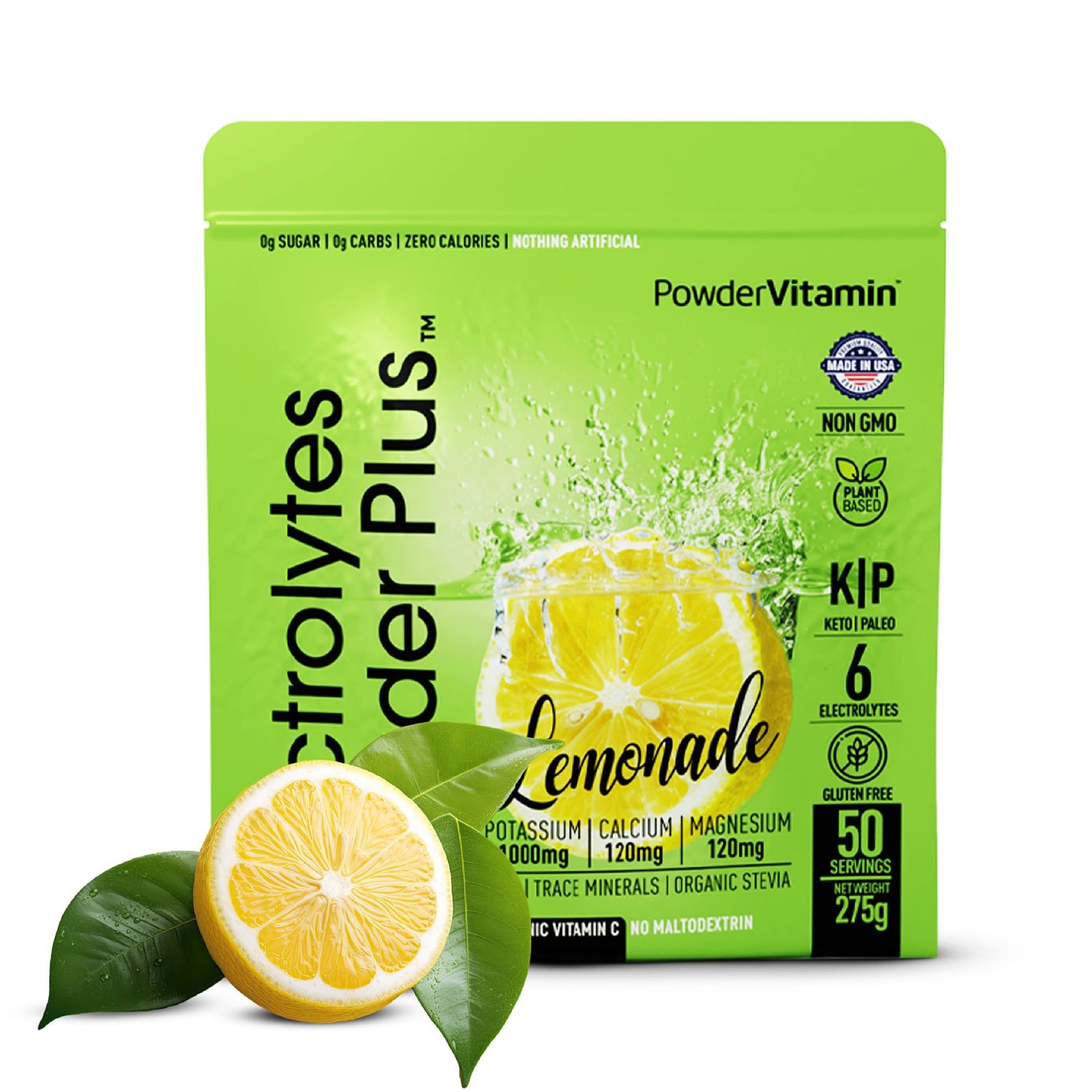 PowderVitamin Electrolytes Powder Plus (50 Servings), 0 Calorie Keto, 0 Sugar, No Maltodextrin,1000mg Potassium,120mg Calcium,120mg Magnesium, Hydration Powder (50 Servings, Lemonade)