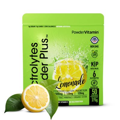 PowderVitamin Electrolytes Powder Plus (50 Servings), 0 Calorie Keto, 0 Sugar, No Maltodextrin,1000mg Potassium,120mg Calcium,120mg Magnesium, Hydration Powder (50 Servings, Lemonade)