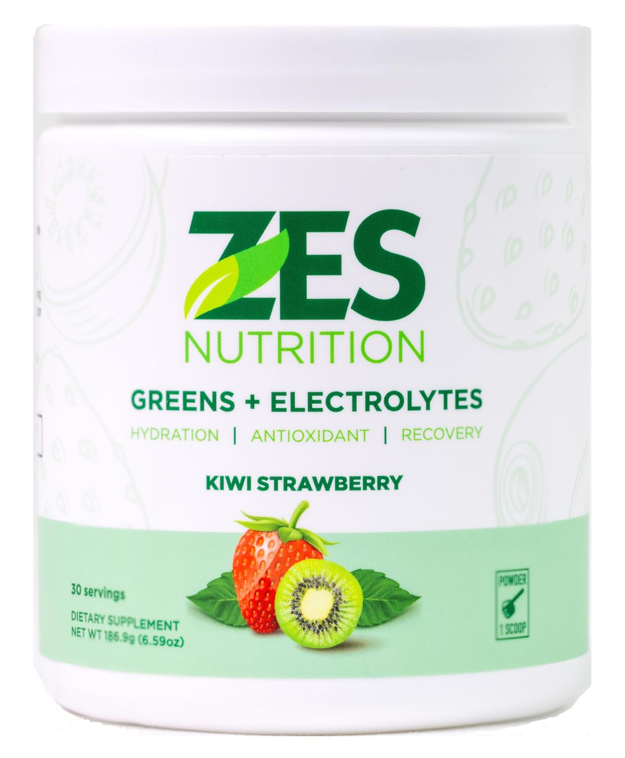 ZES Nutrition Greens Electrolytes, Kiwi Strawberry Flavor, Vegan, Non-GMO, Green Powder, Daily Green Boost, Vegetable Powder Supplement, Organic Electrolytes, Recovery Support, Smoothie Mix
