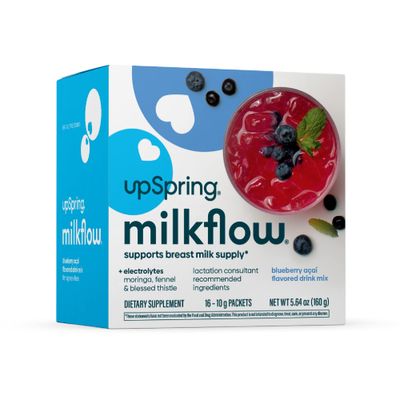 UpSpring Milkflow Electrolyte Breastfeeding Supplement Drink Mix Fenugreek-Free, Moringa Blueberry Acai Flavor, Lactation Supplement to Support Breast Milk Supply and Restore Electrolytes, 16 Mixes