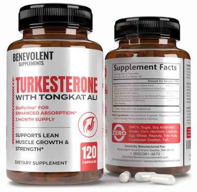 Turkesterone 8,000mg Highest Purity BioPerine for High Absorption Supplement with Tongkat Ali - Increase Stamina, Lean Muscle Growth Recovery, Boosts Drive 3rd Party Tested 2 Months Supply