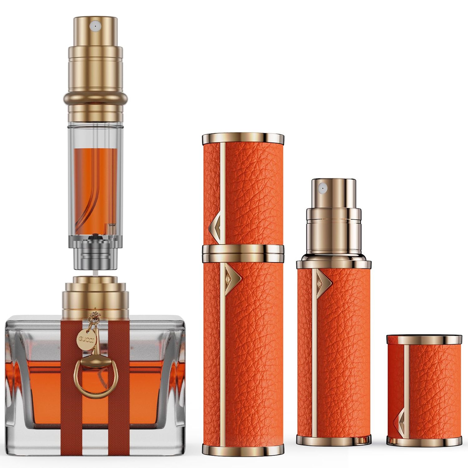 kuangre Perfume Travel Refillable Bottle, Leak-proof 10ml Atomizer, Portable Size Sprayer Bottle, Genuine Leather Bottom-Filling Fragrances Perfume Atomizer for Women Men Trip Gift.