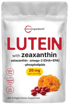 Micro Ingredients Lutein Zeaxanthin 20mg Softgels, 400 Count, with Astaxanthin, Omega-3s, Phospholipids Eye Vision Health Vitamins Third Party Tested, Non-GMO, Gluten Free