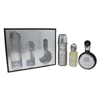 Lattafa Fakhar for Men 3 Piece Set (3.4 Oz Eau de Parfum Spray 1.7 Oz Hair Mist 6.7 Oz Deodorant Spray)