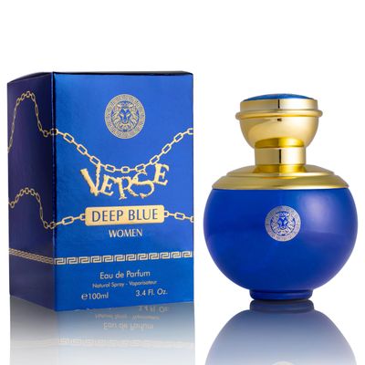 Verse Deep Blue for Women EDP 3.4 fl Oz- Floral, Fruity Woody Accords - Top Notes of Apple, Black Currant Clover Base Scent of Styrax, White Smooth Wood, Patchouli Musk - Elegant 100ml Bottle
