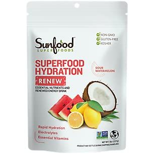 Organic Superfood Hydration Renew Powder with Electrolytes - Sour Watermelon (8 Oz. 22 Servings)