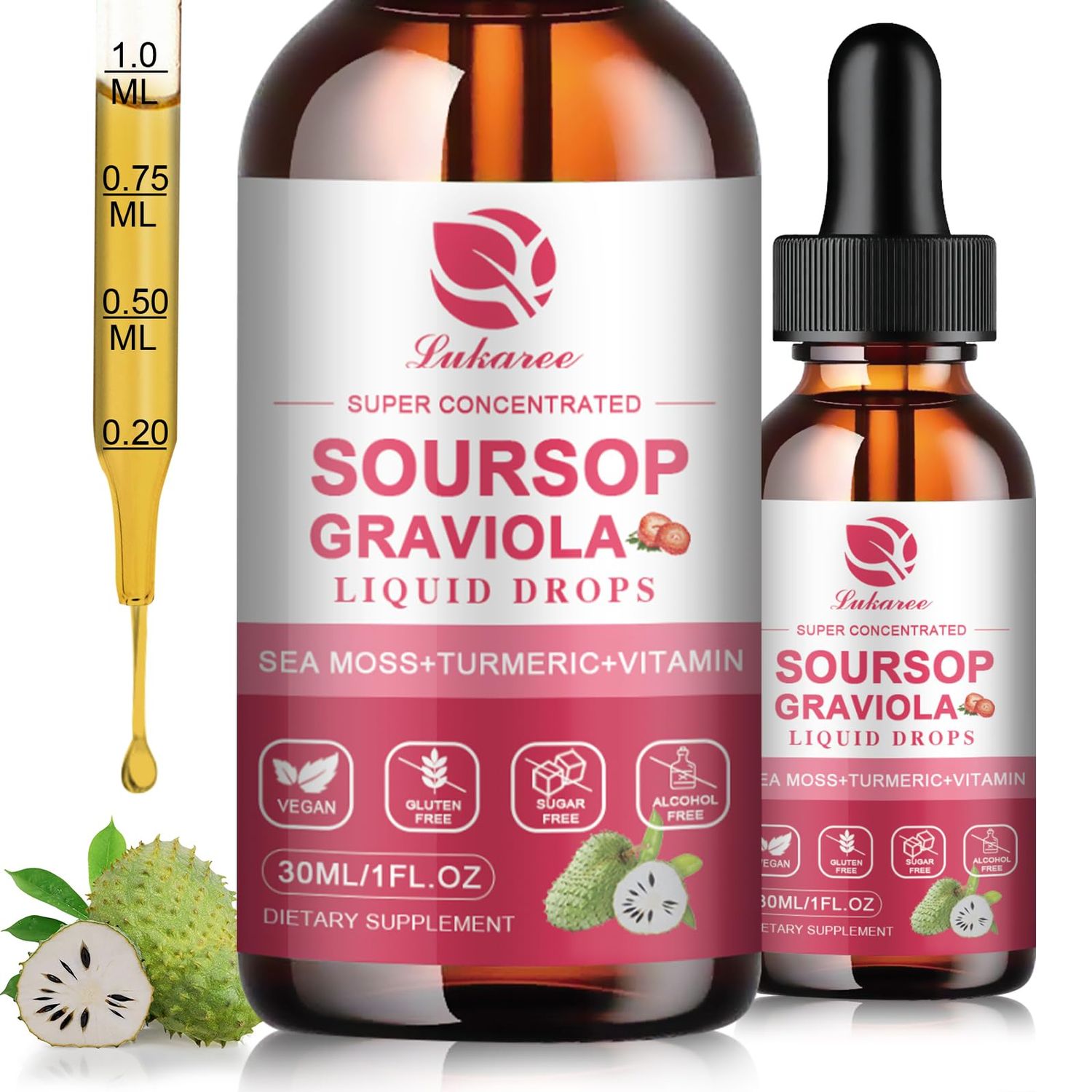 (2 Pack) Soursop Graviola Leaf Extract Liquid Drop Plus Pure Botanical Sea Moss for Cell Support Regeneration, Immunity, Liver, Zzz Antioxidant - Soursop Bitters Liquid, 2 Month Supply, 1 Fl Oz