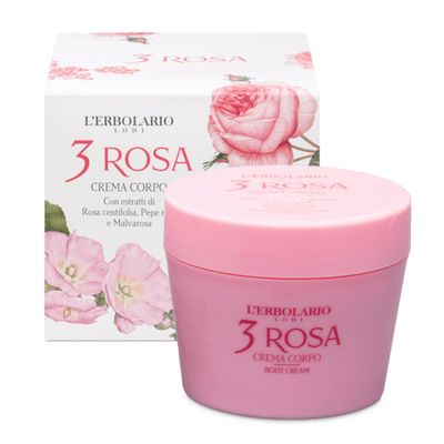 LErbolario 3 Rosa Body Cream - Nourishing, Moisturizing Cream for Dry Skin - Rose Extract and Hydrating Vitamin E - Fresh Rose Fragrance - 6.7 oz