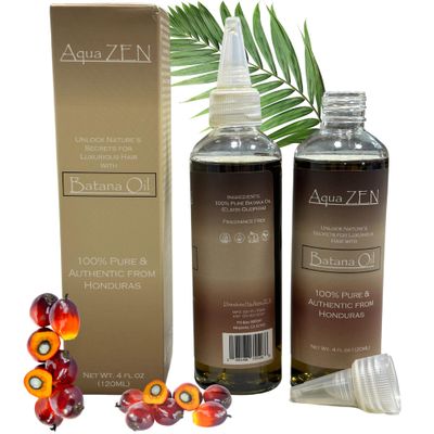 Aqua ZEN Pure Natural Batana Oil from Honduras - Fragrance Free 4 FL OZ Dr. Sebi Promotes Scalp Health, Hair Strength, and Improved Texture