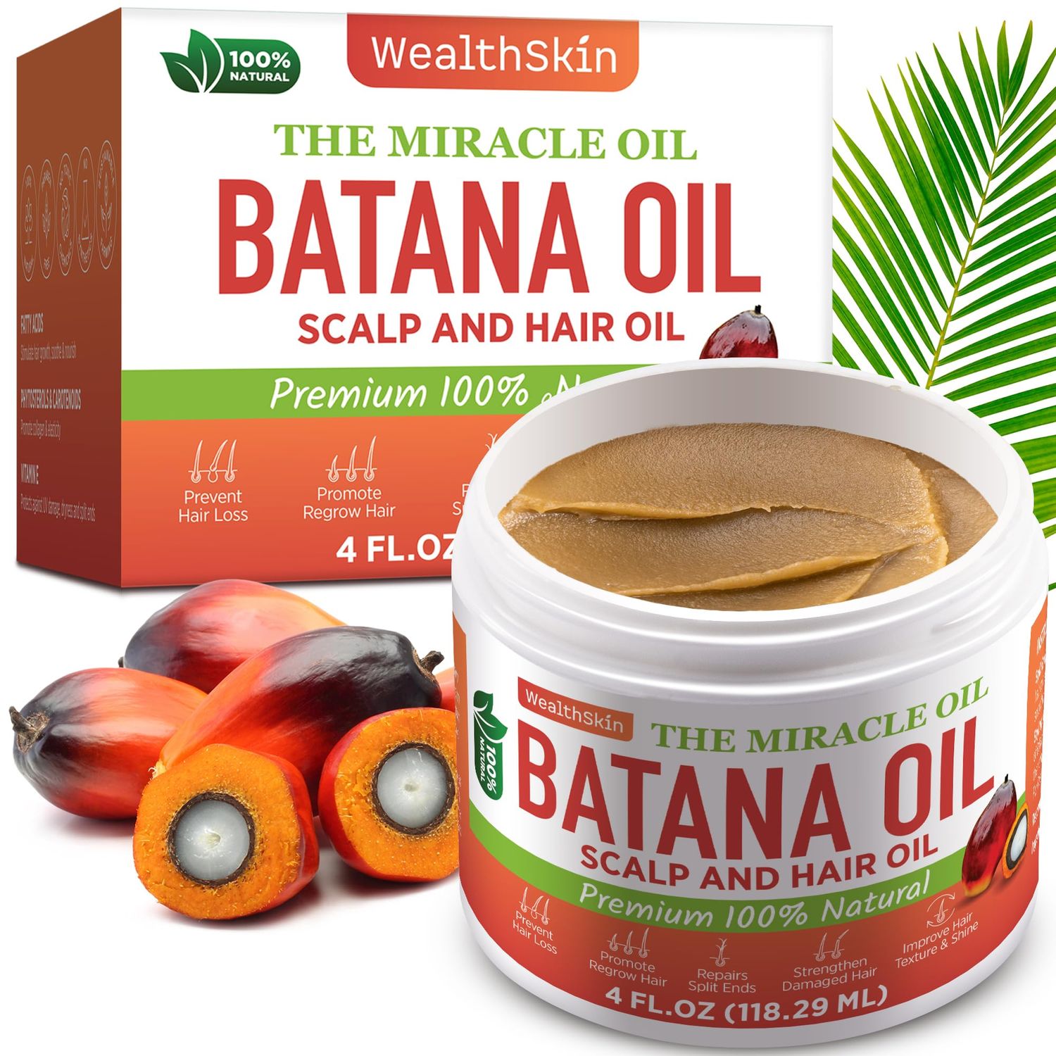 Raw Batana Oil for Hair Growth - 100 Organic Cold-Pressed Batana Oil from Honduras - Pure Unrefined Hair Mask for Women Men to Enhance Thickness, Prevent Hair Loss, and Repair Split Ends