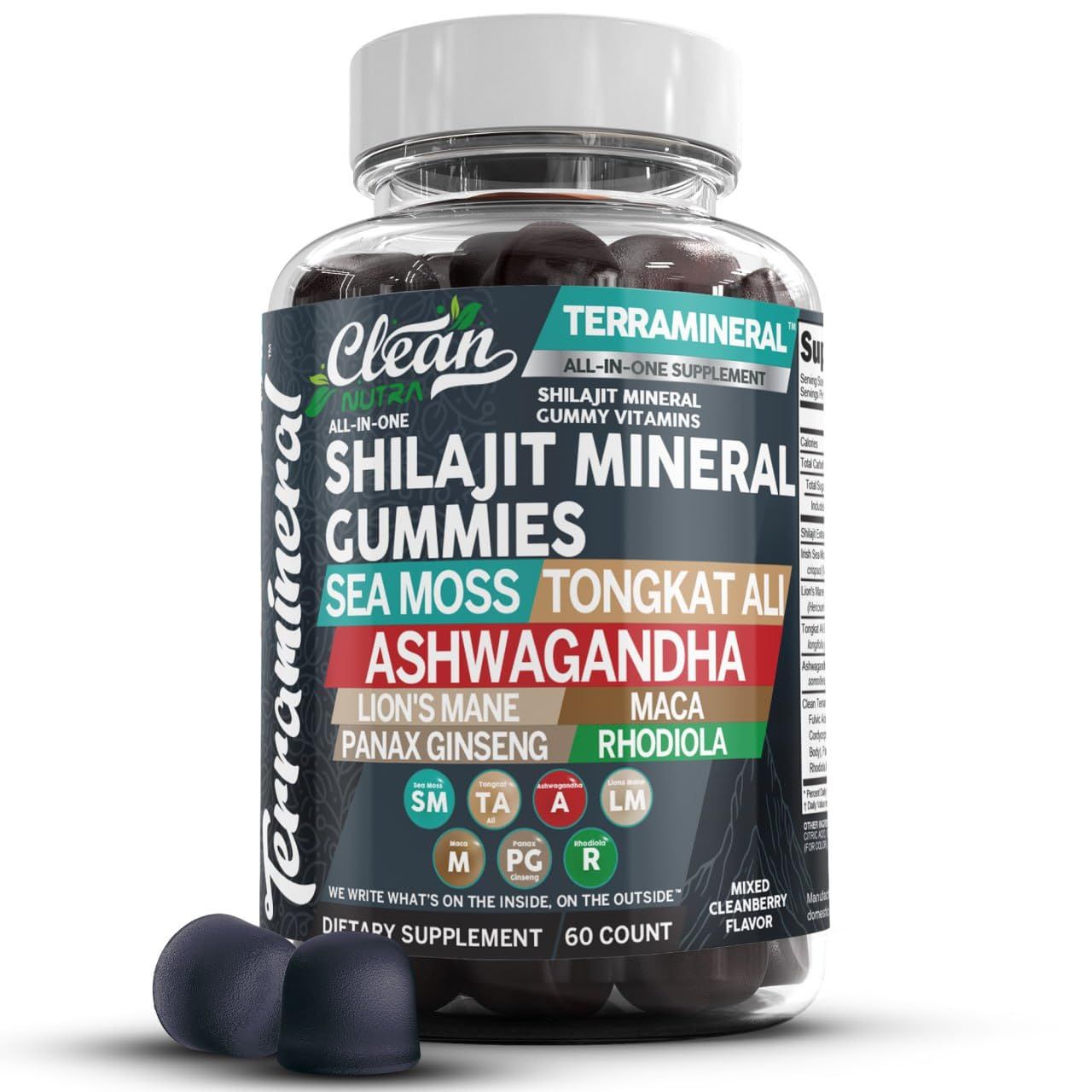 Terramineral Shilajit Gummies with Irish Sea Moss Tongkat Ali Ashwagandha Lion&#39;s Mane MACA Panax Ginseng Rhodiola Cordyceps by Clean Nutra (1)