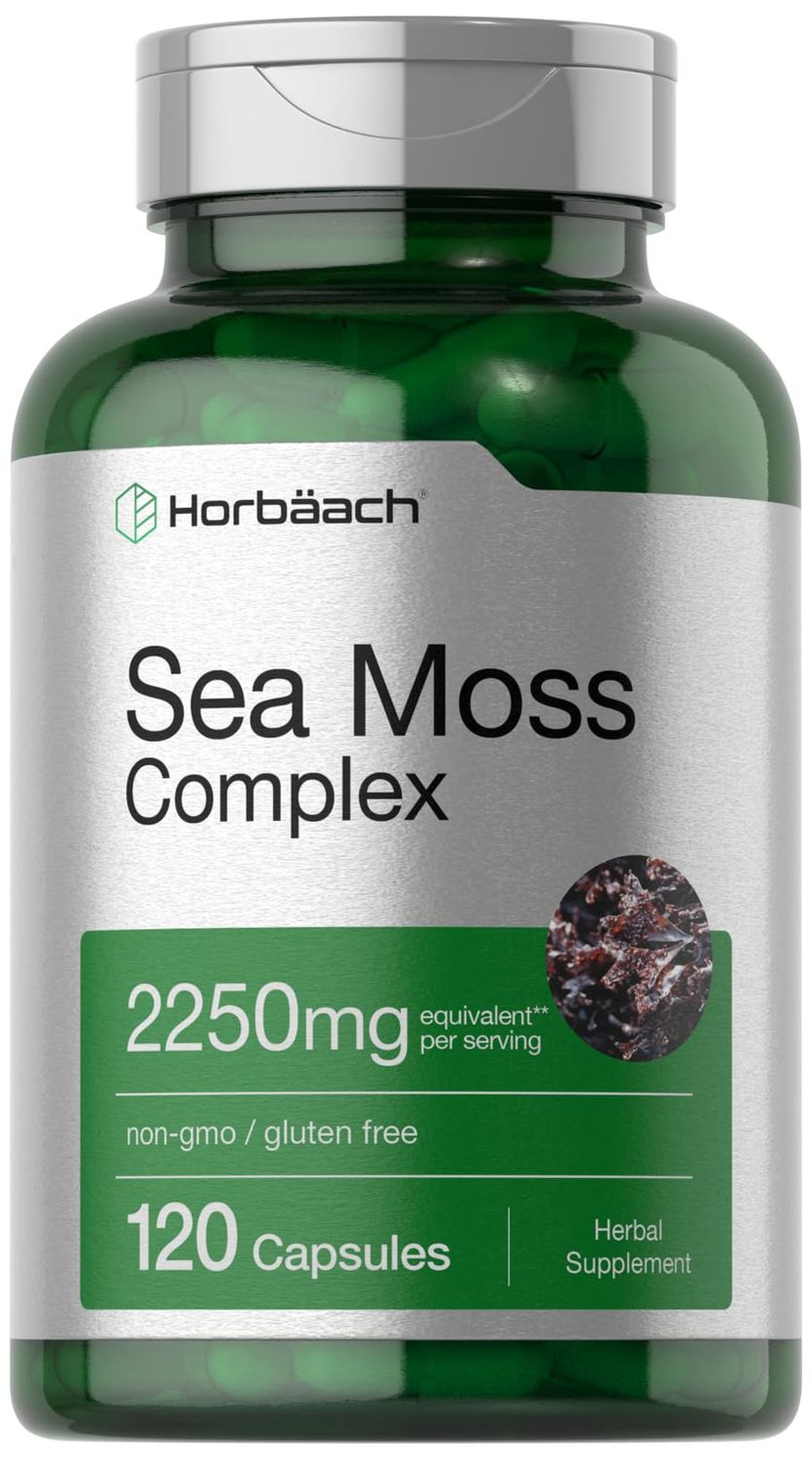 Horbach Sea Moss Complex Capsules 2250mg 120 Count Complex Formula with Bladderwrack Burdock Root Non-GMO Gluten Free Supplement