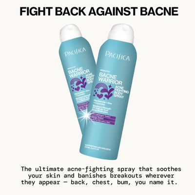 Pacifica Bacne Acne Cleanser Spray - Bacne Warrior - Body Spray for Acne Treatment - w 2 Salicylic Acid Niacinamide Aloe - for Body, Chest Back Acne for Teens Adults Vegan Dermatologist Tested