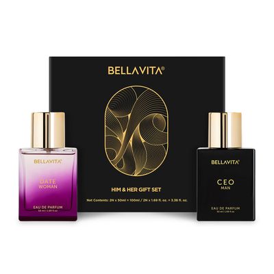 Bella Vita Luxury Ceo Man Date Woman Liquid Eau De Parfum Perfume Gift Set 2X50Ml For Men And Women With Lemon, Lavender, Pink PepperFloral, Fruity, Woody Long Lasting Edp Fragrance Scent